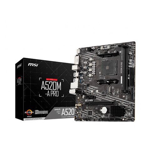 MSI | A520M-A PRO | Processor family AMD | Processor socket AM4 | DDR4 | Memory slots 2 | Number of SATA connectors | Chipset AM